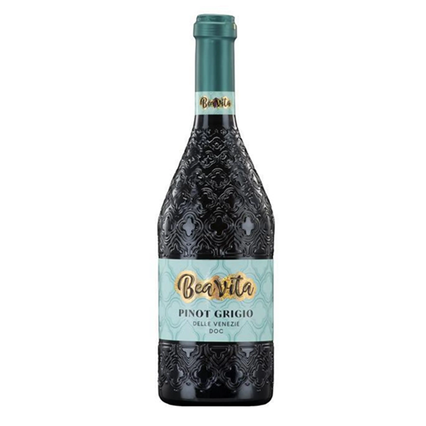 Butelka włoskiego białego wina wytrawnego SM Beavita Pinot Grigio Delle Venezie DOC ze szczepu Pinot Grigio.