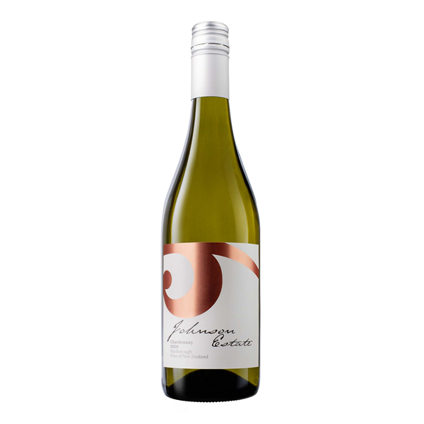 Butelka białego wina Chardonnay Johnson Estate 750 ml ze szczepu Chardonnay, pochodzącego z regionu Marlborough w Nowej Zelandii.