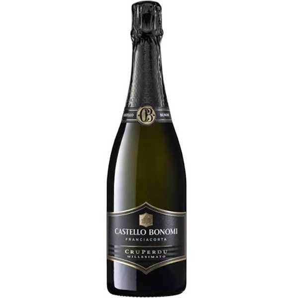 Butelka CruPerdu Franciacorta DOCG BIO 12,5% Castello Bonomi – włoskiego wina musującego z Chardonnay i Pinot Nero.