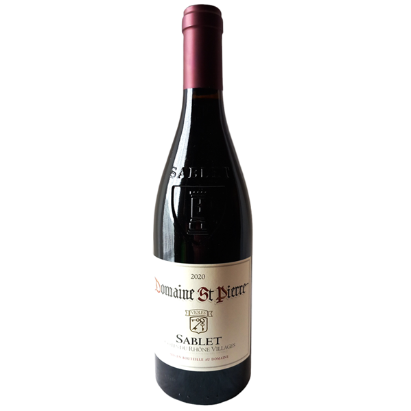 Butelka francuskiego czerwonego wina Domaine Saint-Pierre Côtes du Rhône Villages Sablet 2023 z Doliny Rodanu.