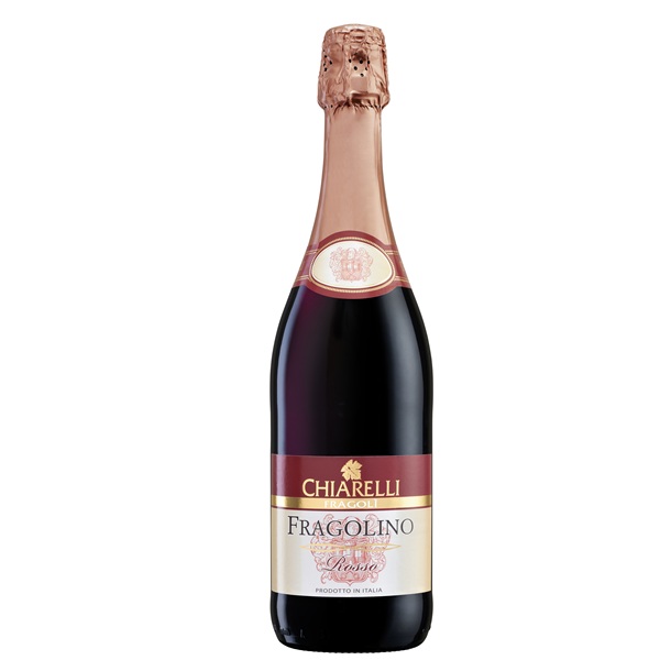Butelka Giacobazzi Fragolino Rosso 7,5% 0,75 l – słodkiego czerwonego napoju aromatyzowanego na bazie wina o smaku poziomki i truskawki.