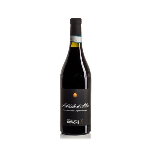 Butelka Govone Nebbiolo d’Alba DOC 13% – czerwonego wytrawnego wina ze szczepu Nebbiolo 100% z Piemontu.