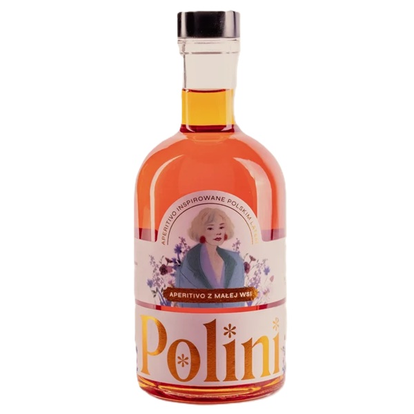 Butelka Mała Wieś Polini Aperitivo 12% 0,5L – polskiego aperitivo o smaku gorzkiej pomarańczy, ziół, korzeni i rabarbaru.