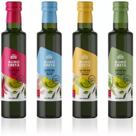 Zestaw Oliw Agrocreta Chili Oregano Czosnek Cytryna w butelce 4 x  250ml