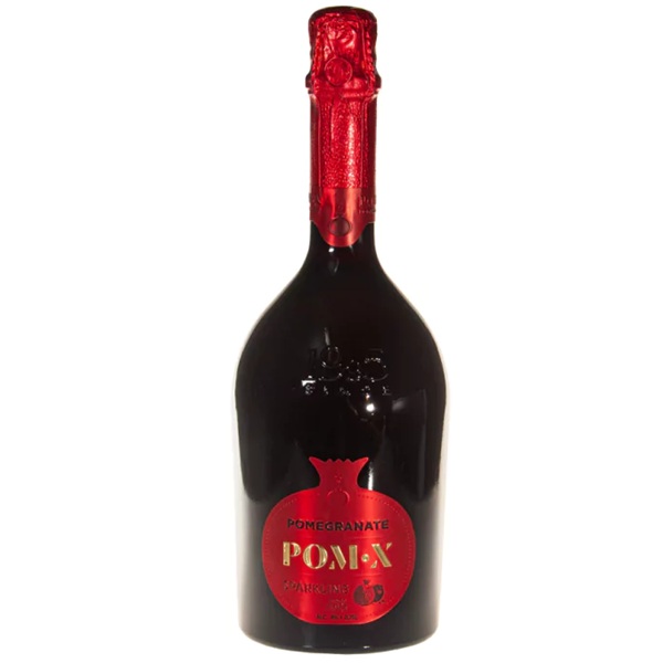 Butelka POM-X Pomegranate 8% 0,75 l – półsłodkiego czerwonego wina musującego z granatu, produkowanego w Armenii.