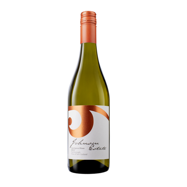 Butelka nowozelandzkiego białego wina Sauvignon Blanc Johnson Estate 750 ml ze szczepu Sauvignon Blanc, pochodzącego z regionu Marlborough.