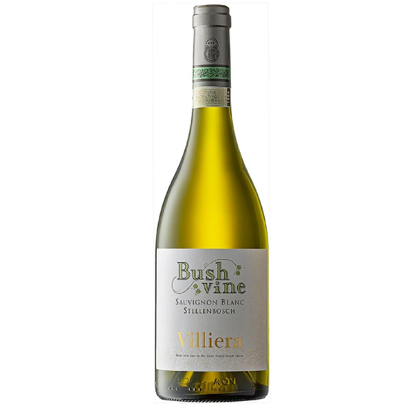Butelka południowoafrykańskiego białego wina wytrawnego Villiera Bush Vine Sauvignon Blanc 13% ze szczepu Sauvignon Blanc.